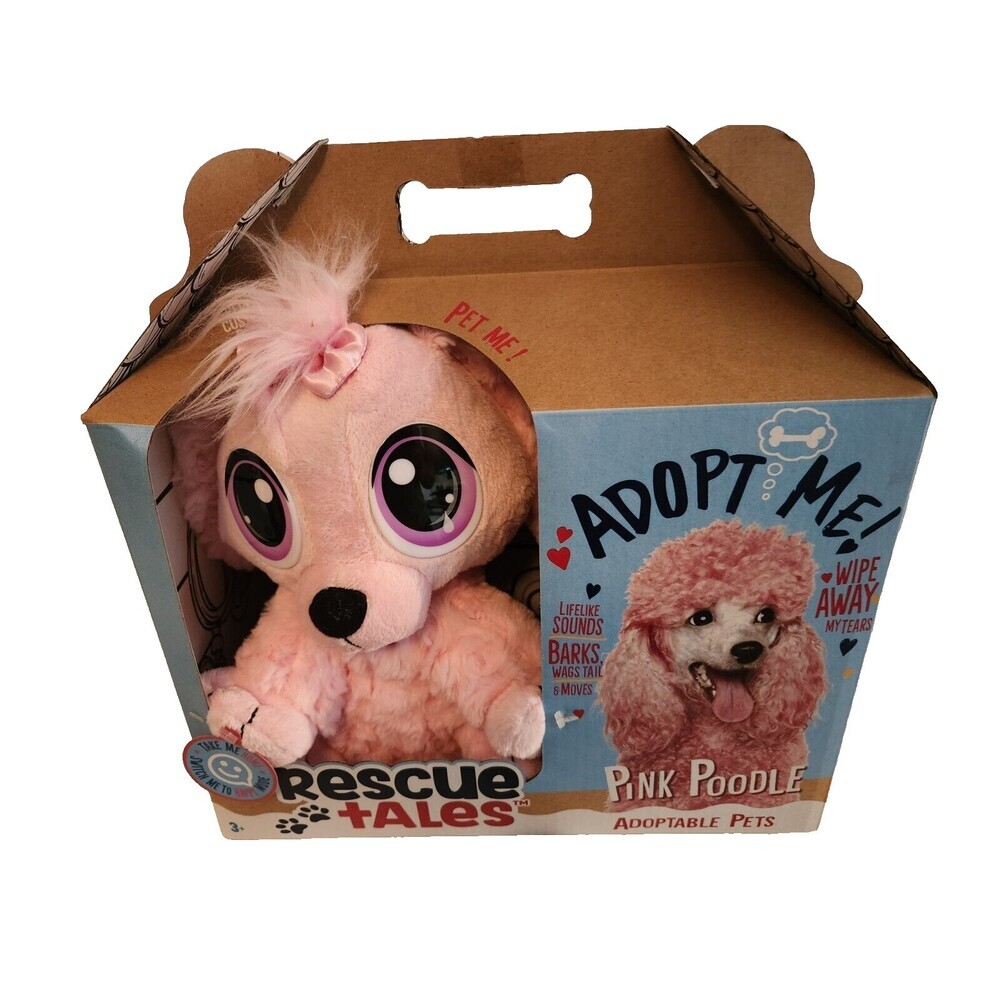 Rescue Tales PINK POODLE Adoptable Pet Lifelike Sounds Barks Wags Tail Moves